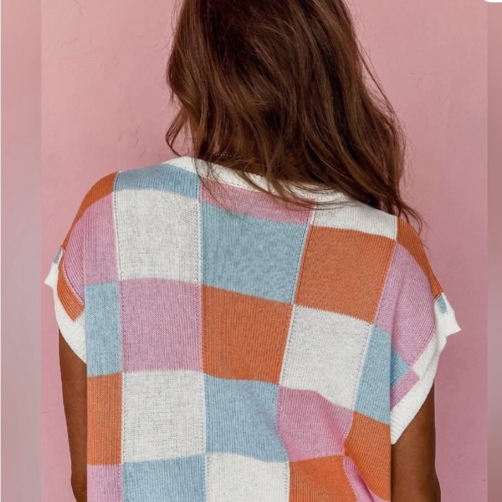 No Name Sweater Vest Colorful Checkered Knit Top Women’s   M/L - Picture 2 of 2